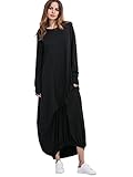 Verdusa Women's Long Sleeve Casual Loose Fit Shift Midi Long Dress with Elastic Hem Black L