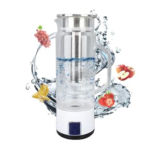 Hydrogen Water Bottle, 1000ml Hydrogen Water Bottle Generator with Quick Electrolysis, Tea Infuser, Touch Switch, High Borosilicate Glass, Handle, for Home