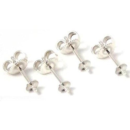 4 Earring post Sterling Silver Pearl Bead Cup Setting