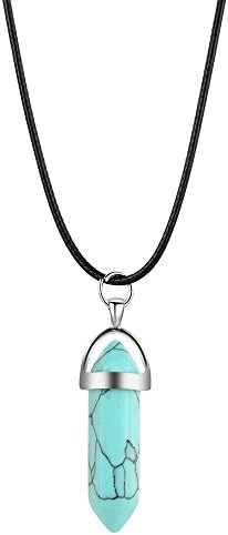 Nature Stone Necklace, Shybuy Women &Men Fashion Hexagonal Chakra Pendant Bullet Crystal Pendant Gemstone Pointed Quartz Stone Pendants Necklace (A)