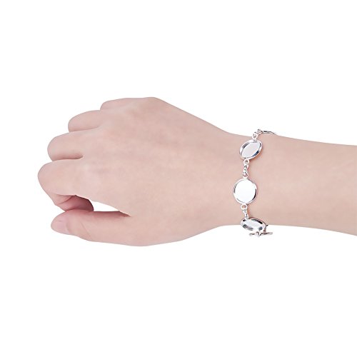 PH PandaHall 10 PCS Adjustable Brass Bracelet Chain, 12mm Round Blank Cabochon Base Adjustable Blank Bangle with 6 Pads Round Jewelry Disc Base Bezel Tray, Silver & Golden
