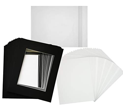 Studio  500  Pack of 25 Black Pre-Cut 16x20 Picture Mat for 11x14 Photo with  White  Core Bevel Cut Mattes Sets. Includes 25 Premium Acid Free Mats & 25 Backing Board & 25 Clear Bags (Black)