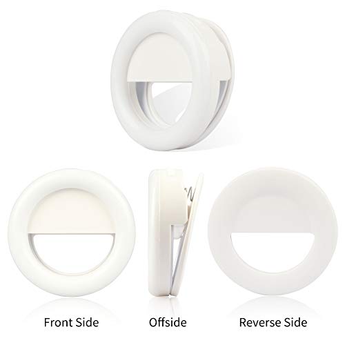 Selfie Ring Light Mini Clip on Ring Light for Phone Laptop Computer Rechargeable Portable LED Clip Circle Light with 3 Brightness Level for Webcam Video Conference Lighting (White,RK14)