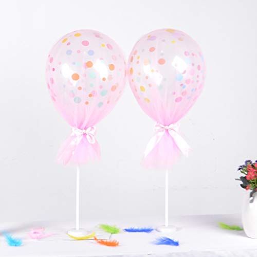 Formemory 3 Pack Pink Latex Tulle Polka Dot Balloons, Tutu Tulle Balloons With Column Base Kit for Birthday Party Baby Shower Engagement Wedding