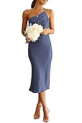 PRETTYGARDEN Women's Midi Satin Dress One Shoulder
