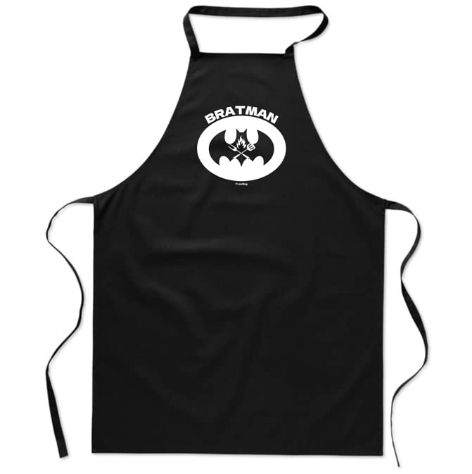 FremiBag Barbecue Apron for Men with the Bratman – Cotton Apron – Cooking Apron as a Gift for Men for Barbecue – Barbecue BBQ Meat Summer Black One Size, black