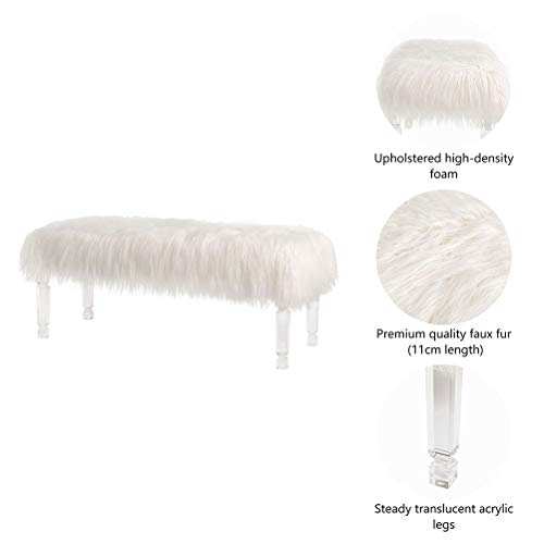 Glitzhome Luxurious Faux Fur Ottoman with Acrylic Legs Long Entryway