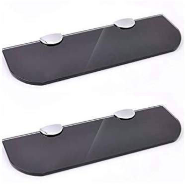 BSM Marketing Set of 2 Black Glass Shelves with Curved Corners Bathroom Kitchen Bedroom 300mm x 100mm (12" x 4" Approx)