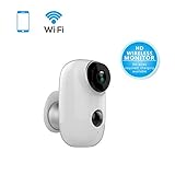 MOOSENG, Indoor/Outdoor Wireless Security Camera, Smart IP Camera with Rechargeable Battery, 2 Way Audio, Night Vision Alarm Alert & PIR Motion Detection/SD Slot