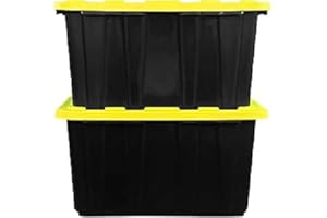 BLACK & YELLOW 27-Gallon Storage Bin with Snap-on Lid, Heavy Duty Plastic Storage Bins with Lid, Stackable, 2 Pack