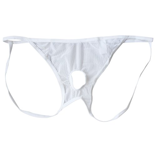 YiZYiF Men's Backless Mesh Pouch Jockstrap Thong Open Crotch Briefs Panty Shorts White
