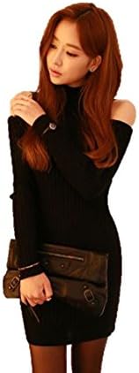 Amazon Co Jp ワンピース ワンピース ドレス 17 春先行 春 トレンド シンプル カジュアル 無地 大人 ニット ニットワンピオフショルタートルネック 長袖 セクシー ミニ丈 タイト スリム L ブラック 服 ファッション小物