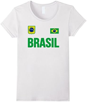Womens BRASIL T-shirt Brazilian Flag Tee Retro Soccer Jersey Style Small White