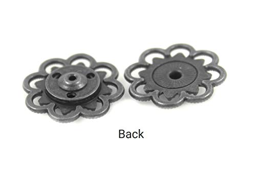 Bezelry 8 Pairs Flower Metal Sew On Snap Buttons 20mm (3/4 inch) (Vintage Black) - Thumbnail 3