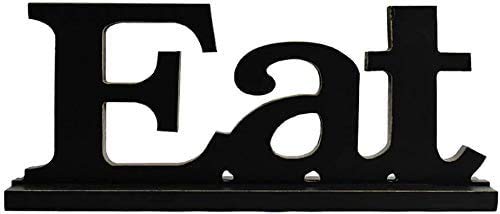 YUMBOR Black Wooden Cutout Eat Freely Standing Sign Table Wall Décor Kitchen Tabletop Fireplace Mantel Centerpiece Decoration Standing Rustic Wood Block Letters Decoration (Eat)