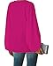 BELONGSCI Women's Casual Sweet & Cute Loose Shirt Balloon Sleeve V-Neck Blouse Top Rose Red