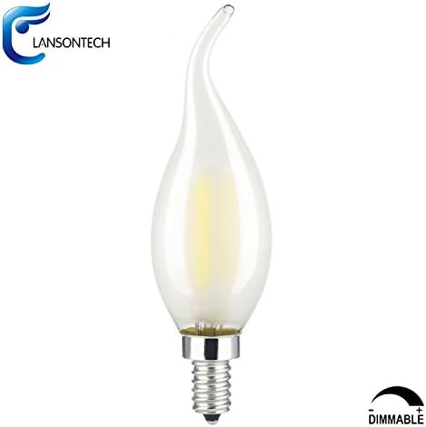LANSONTECH 4-Watt Frosted LED Filament Candle Light Bulb, Dimmable, Warm White 2700K, 40-Watt Incandescent Replacement, 400 Lumens, E12 Candelabra Base, C35 Flame Shape Bent Tip