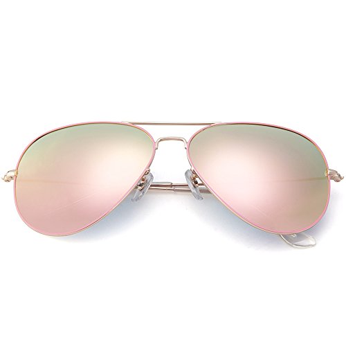 MT MIT Classic Aviator Polarized Mirrored Lens Sunglasses for Men Women 100% UV Protection(Pink)