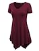 MBJ WT638 Short Sleeve Shirts for Womens Tops Casual V-Neck Summer Clothes Asymmetrical Tunic Blouses XXXXL Wine