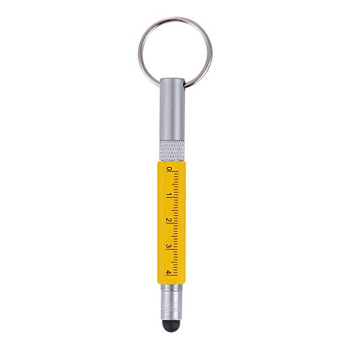 Shulaner 6 in 1 Small Metal Tech Tool Ballpoint Pens with Key Ring, Level, Stylus and Two-head Screwdriver, Multi functional Tool Fits for Mens Gift (Yellow)
