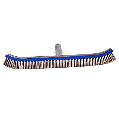 Heavy Duty 18'' Aluminum Swimming Pool Brush Stainless Steel Wire Bristle Pool Brush for Walls,Tiles & Floors Curved Cleaning Brushes