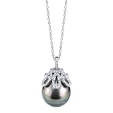 13-14mm Baroque Black Tahitian Cultured Pearl & Cubic Zirconia Anais Pendant Necklace for Women