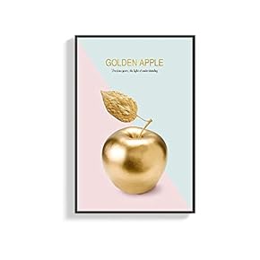 Framed Canvas Wall Art for Living Room, Bedroom Golden Apple Canvas Prints for Home Decoration Ready to Hang - 16x24 inches