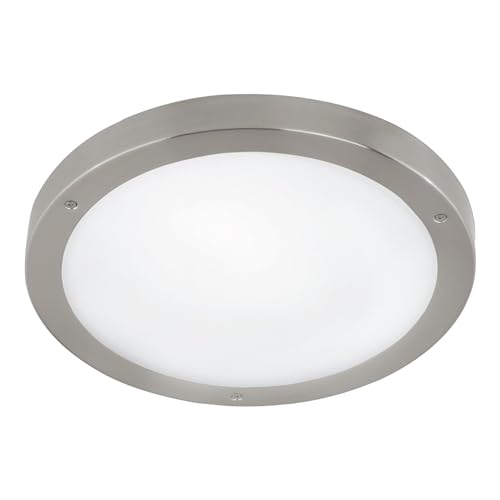 EGLO LED Außen-Deckenlampe Vento 1, 1 flammige Außenleuchte für Wand und Decke, Deckenleuchte aus Edelstahl und Glas, Farbe: Silber, weiß, IP44