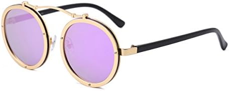 Round Retro Unisex Sunglasses Polarized Driving Mirrored Lens Steampunk Style UV Protection (Metal with Plastic, Purple)