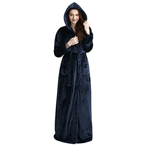 Long Hooded Robe for Women Luxurious Flannel Fleece Full Length