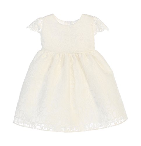 Sweet Kids Floral Embroidered Infant Flower Girl Dress, M (12m), Off-White