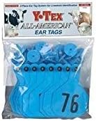 Y-Tex Large 4 Star Cattle Ear Tags Blue Numbered 26-50