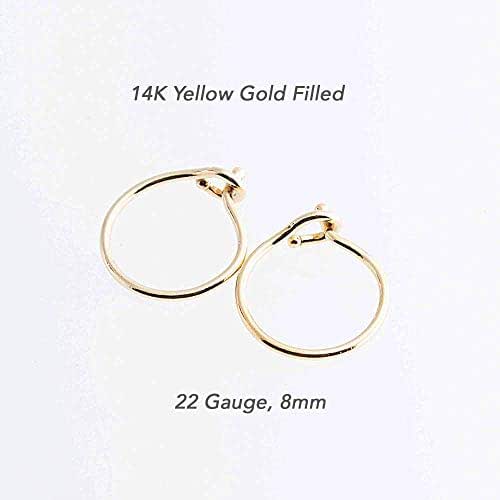 Extra Thin 8mm Hoop Earrings Cartilage 14K Gold Filled for