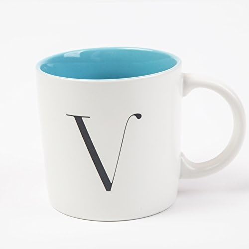 BPAGO Black Letter A 11OZ ceramic coffee mug ,The inside of the cup is blue ,Three Gifts stainless steel spoon fork &amp; Bamboo cover.