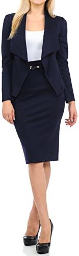 Sweethabit Womens Wear To Work Solid Skirt Suit Set (Medium, 3068-3087B Navy)