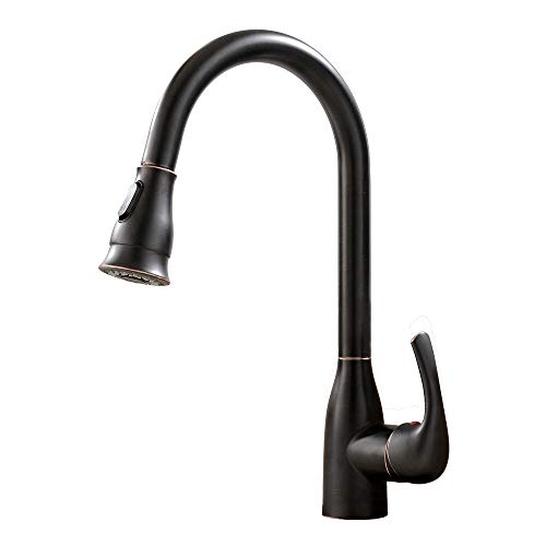 Solid Brass Single Handle Pull Out Sprayer Oil Rubbed Bronze Kitchen Faucet, Pull Down Kitchen Sink Faucet With Deck Plate