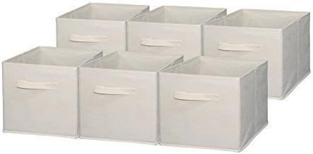 Foldable Storage Cube Basket Bin (6 Pack, Beige)