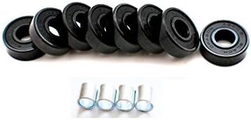 Abec-7 Skateboard Bearings w/ Heavy Duty Metal Spacer and Super Titanium Skateboard Bearings (black/ black)