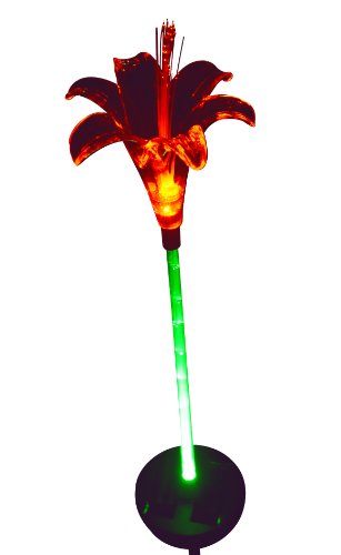 Solaration 1001G Solar Lily Flower Garden Light with Green-Lit Stem, 30-Inch
