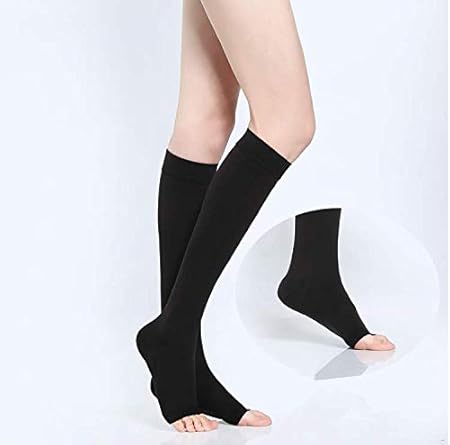 Amazon 医疗用弾性ストッキング弾性ストッキング 足首の圧迫圧 30mmhgの医学の細くのストッキングのストッキングの医学の圧縮のソックスの専門の開いたつま先 黒 Xl Rousucare 医療用弾性ストッキング