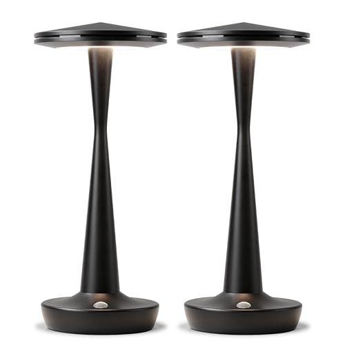 HYMZP Rechargeable 6000mAh Wireless LED Table Lamp, 3 Colour Temperatures and Continuous Touch Dimming, IP54 Waterproof, Modern Design with Memory, for Indoor and Outdoor (2 x Black)