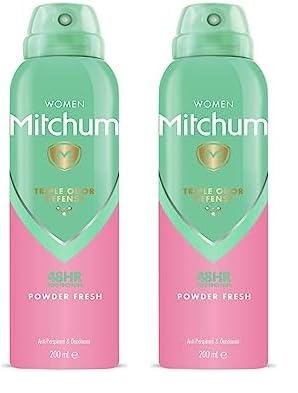 Mitchum Women Triple Odor Defense 48HR Protection Deodorant Spray & Antiperspirant (200ml), Powder Fresh (Pack of 2)