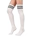 Zando Women Triple Stripe Over the Knee High Socks White,One Size - XS to M