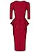 MUXXN Women's 50s 3/4 Sleeve Peplum Business Pencil Dress(XL,Burgundy)