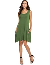 Bluetime vestido playera casual corte swing sin mangas, con bolsillos, para mujer