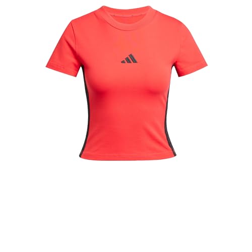adidas Femme Essentials 3 Stripes Slim Baby T-Shirt, Pure Ruby/Black, XXS