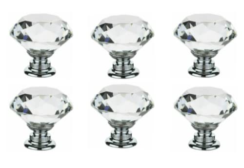 Taps2Traps Pack of 6 x Large Crystal Diamond Glass Door Knobs for Cupboard Drawer Furniture Handle Cabinet