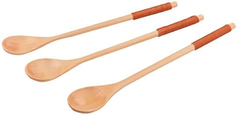 3 Pack Health Wooden Coffee/Tea Stir Mix Spoon Kids Ice Cream Yogurt Seasoning Spoon with Wrapped Long Handle Brown