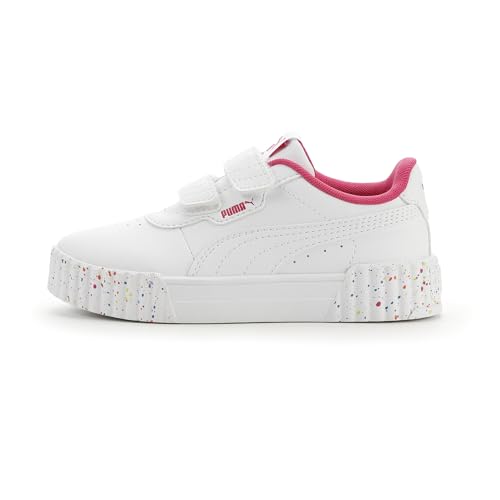 Puma Unisex-Child Carina Hook and Loop Shoes, White-Pink AH25, Little Kid 13