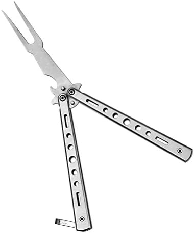 Tactical Butterfly BBQ Tool Fork-UNIQEE Folding Stainless Steel Stiff Fork with Bottle Opener(BBQ Fork Silver)